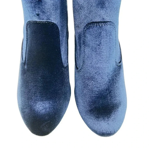 NEW Blue Velvet Ankle Booties Women 10M Zip Closure Block Heel Boots Elvis Shoes - Picture 10 of 16